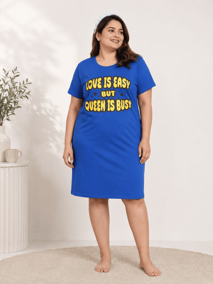 Cozy Berry Blue Premium Cotton Printed Short Nighty for Women