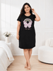 Jet Black Cotton Printed Short Nighty For Summer