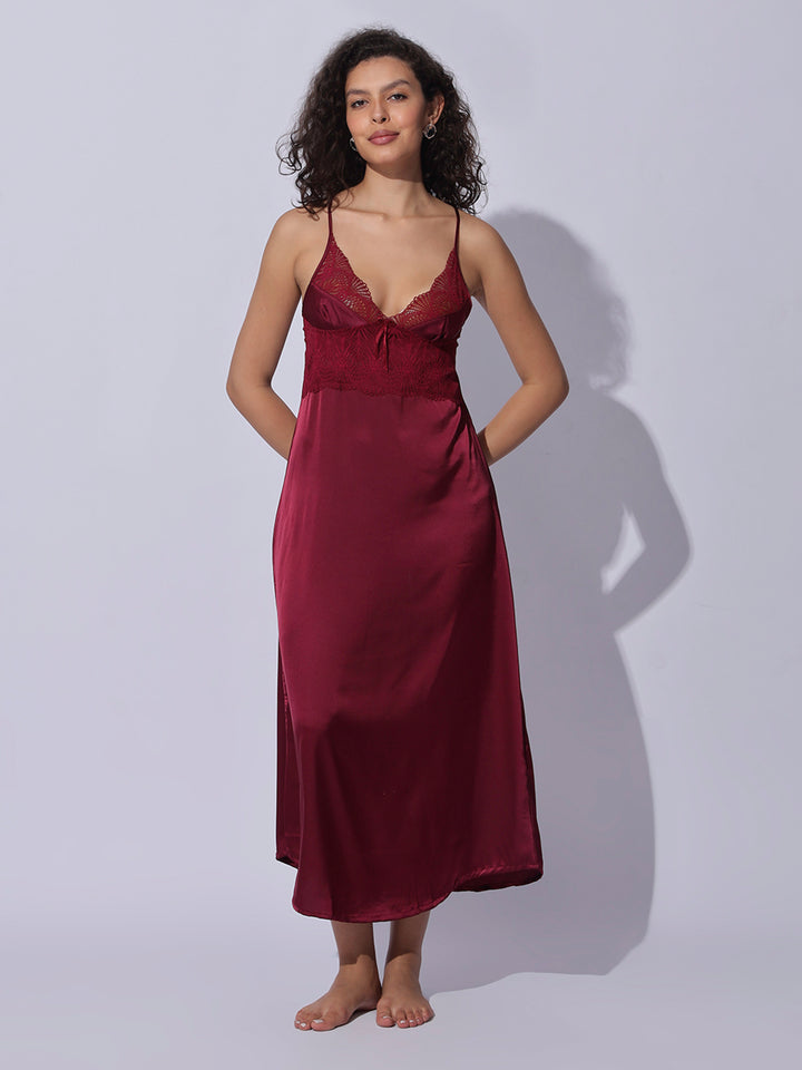 Satin Robe and Night Gown Set for Women Luxe Lace Sleepwear