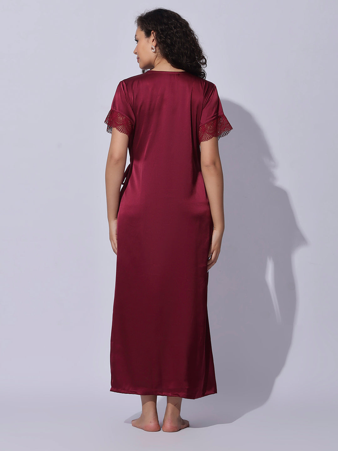 Satin Robe and Night Gown Set for Women Luxe Lace Sleepwear