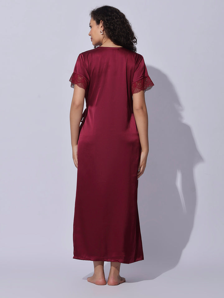 Satin Robe and Night Gown Set for Women Luxe Lace Sleepwear