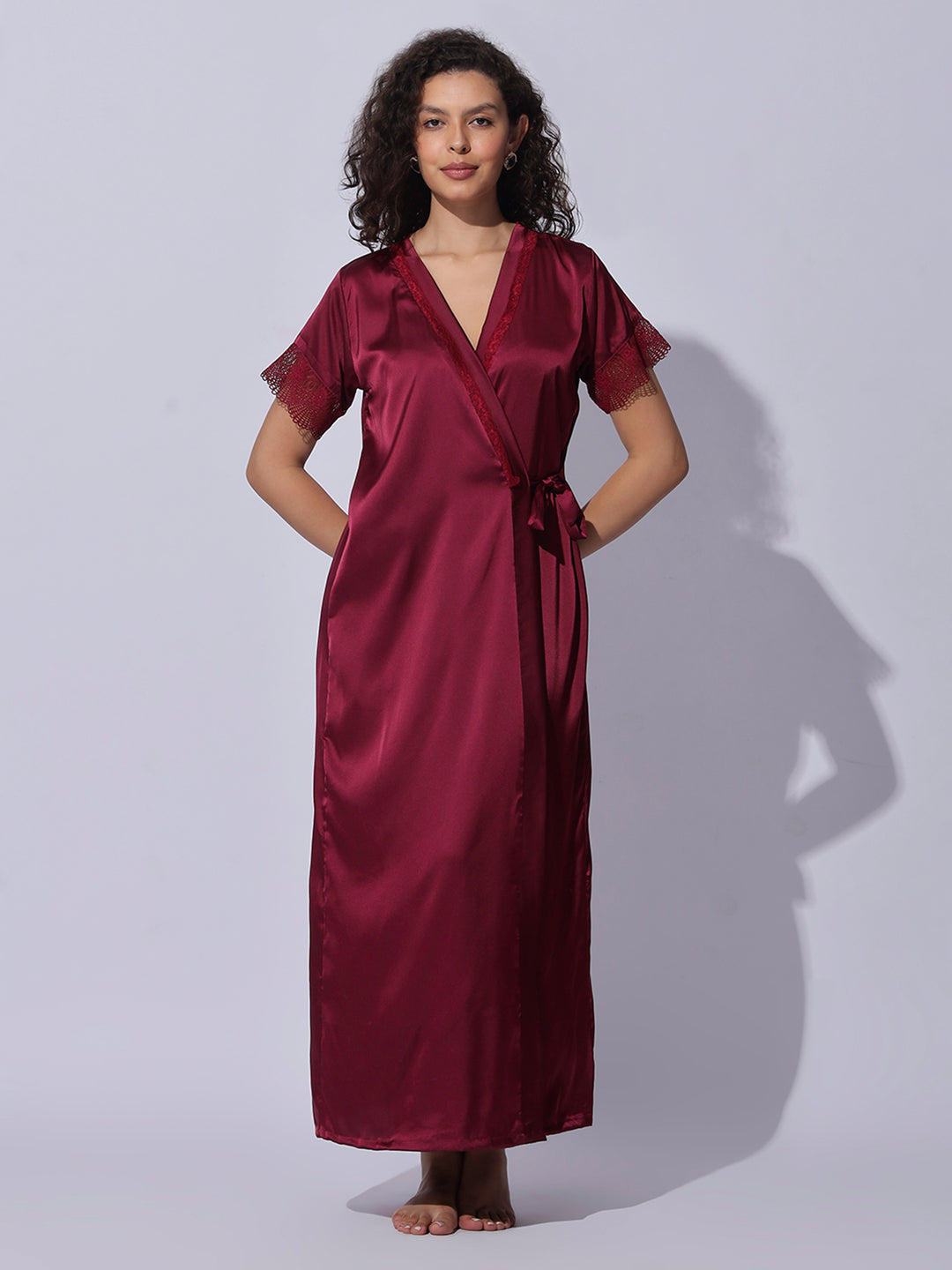 Satin Robe and Night Gown Set for Women Luxe Lace Sleepwear