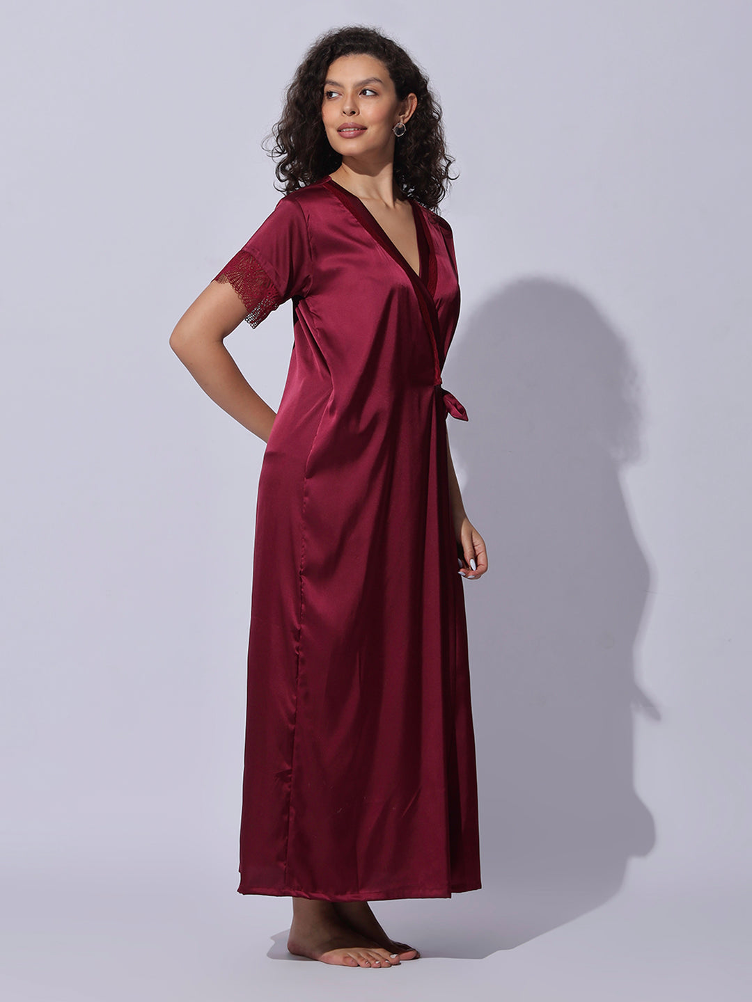 Satin Robe and Night Gown Set for Women Luxe Lace Sleepwear