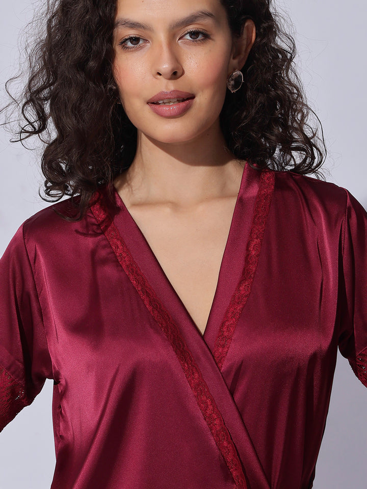 Satin Robe and Night Gown Set for Women Luxe Lace Sleepwear