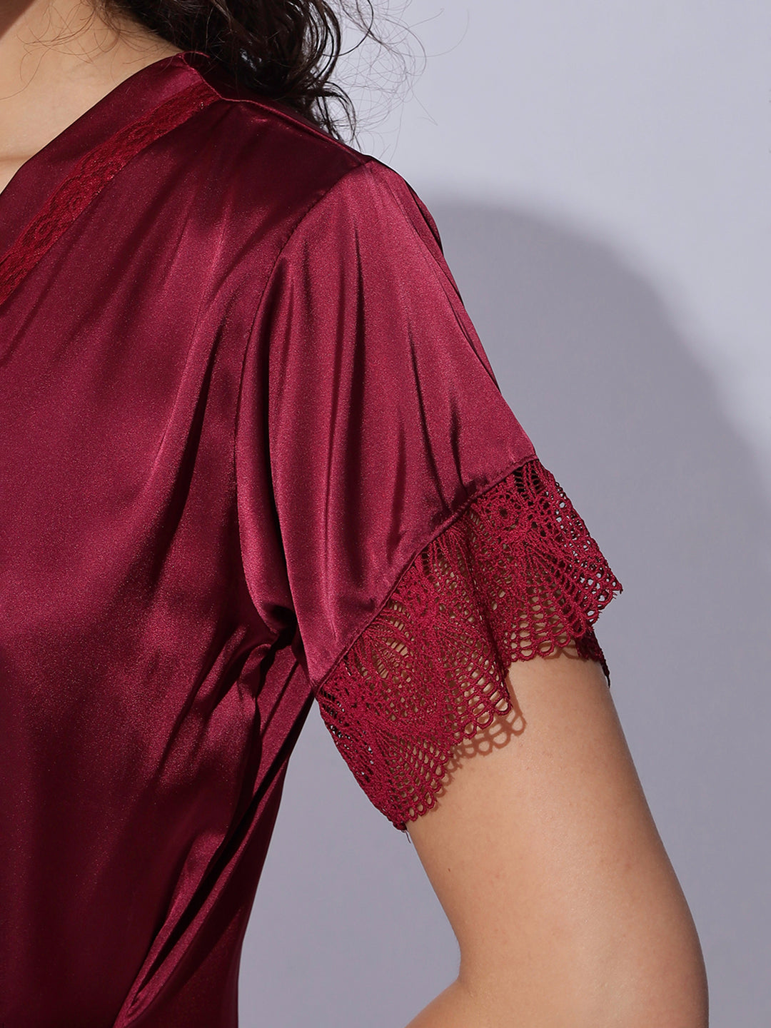 Satin Robe and Night Gown Set for Women Luxe Lace Sleepwear