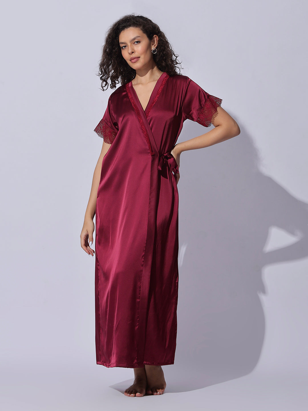 Satin Robe and Night Gown Set for Women Luxe Lace Sleepwear
