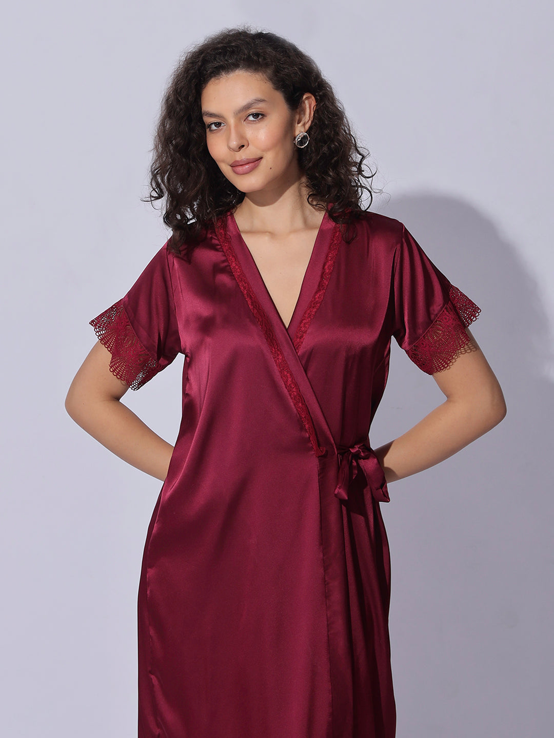 Satin Robe and Night Gown Set for Women Luxe Lace Sleepwear
