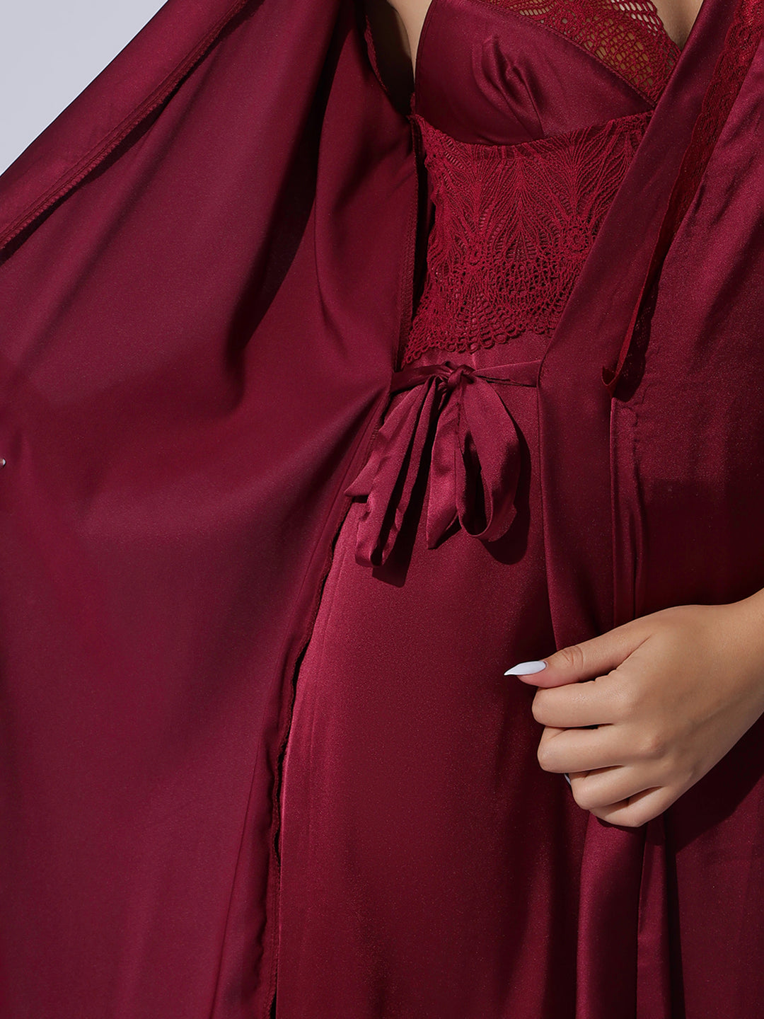 Satin Robe and Night Gown Set for Women Luxe Lace Sleepwear