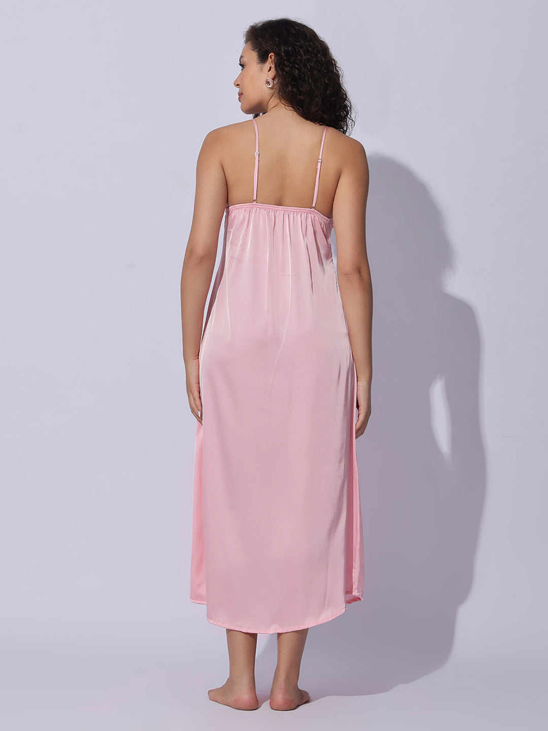 Satin Lace Robe Pink Night Gown Set for Women Soft Elegant Sleepwear