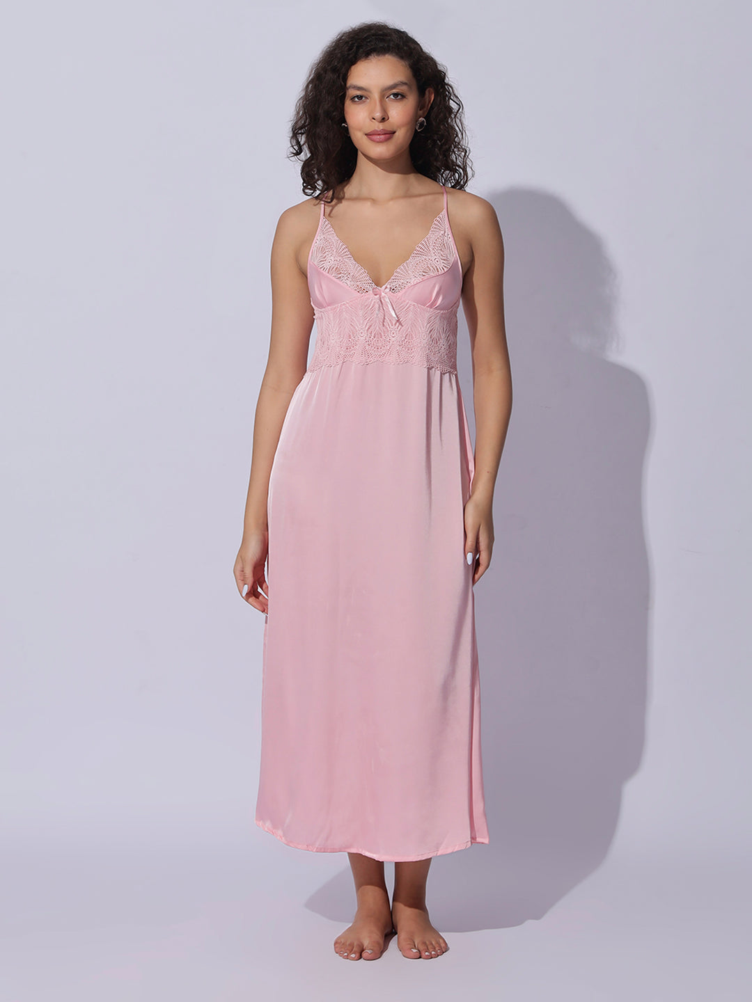 Satin Lace Robe Pink Night Gown Set for Women Soft Elegant Sleepwear