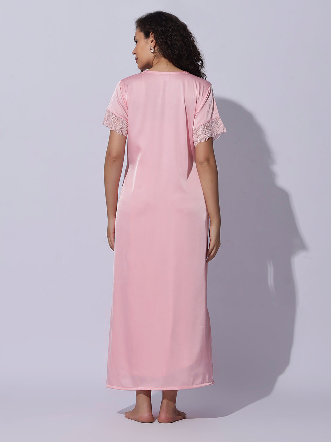 Satin Lace Robe Pink Night Gown Set for Women Soft Elegant Sleepwear