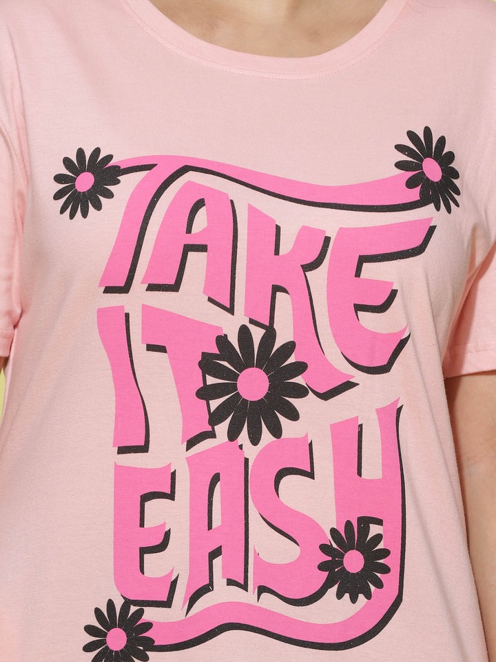 Light Pink Casual Long T-Shirt for Women with Side Pocket