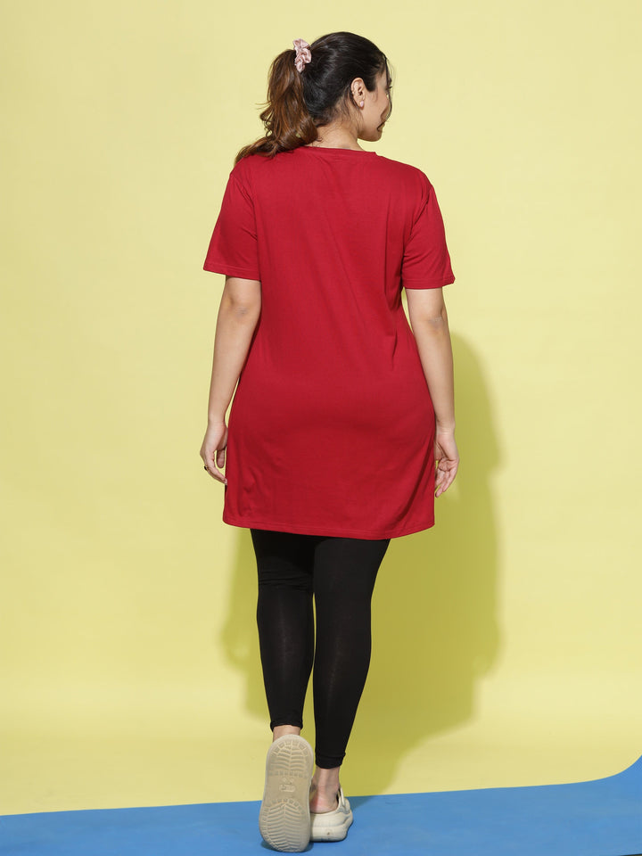 Red Cotton Long T-Shirt for Women Designed for Comfort and Style