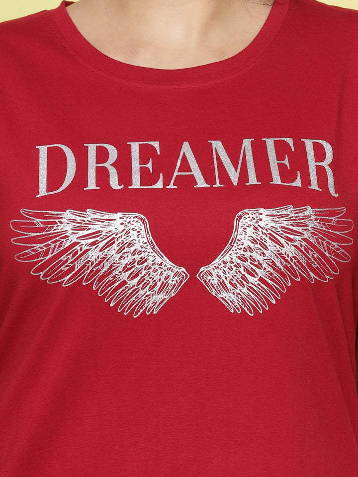 Red Cotton Long T-Shirt for Women Designed for Comfort and Style