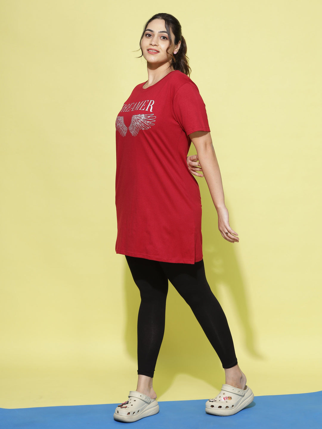 Red Cotton Long T-Shirt for Women Designed for Comfort and Style