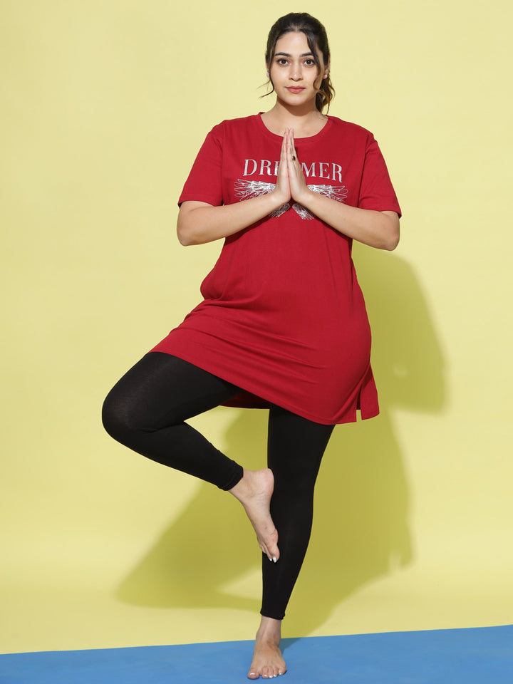 Red Cotton Long T-Shirt for Women Designed for Comfort and Style
