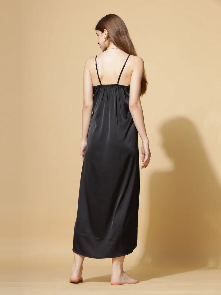 Luxury Love Black Long Robe with Long Gown Bridal Nightwear
