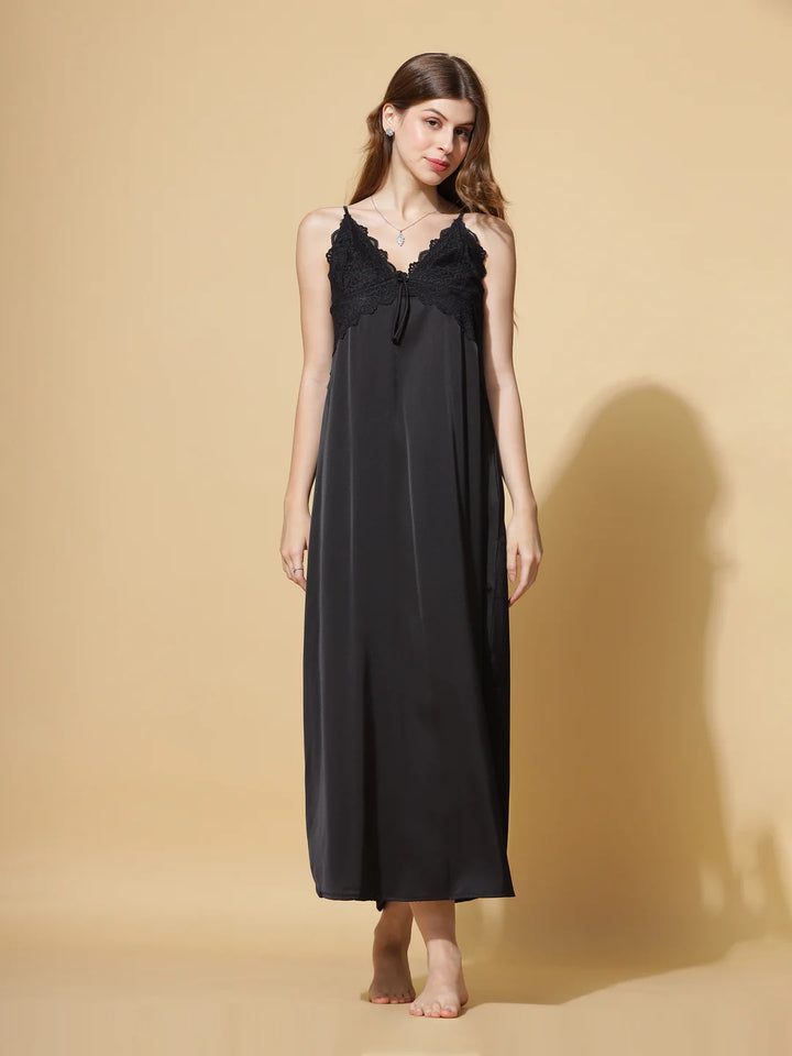 Luxury Love Black Long Robe with Long Gown Bridal Nightwear