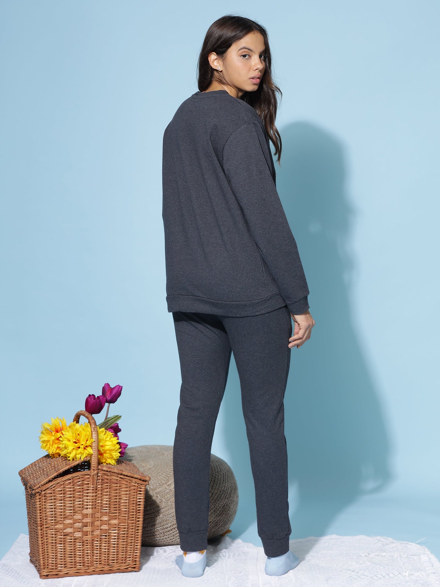 Ash Charcoal Hosiery Cotton Winter Track Suit for Women | Coord Set
