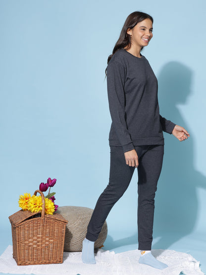Ash Charcoal Hosiery Cotton Winter Track Suit for Women | Coord Set