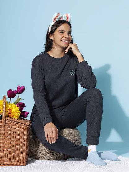 Ash Charcoal Hosiery Cotton Winter Track Suit for Women | Coord Set