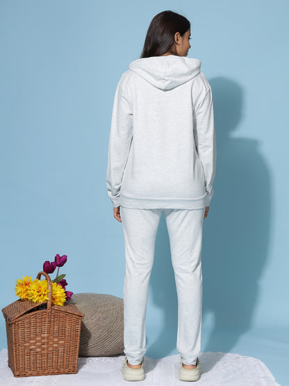 Mist Grey Winter Cotton Coord Set for Women with Cozy Hoodie and Slim Fit Bottoms