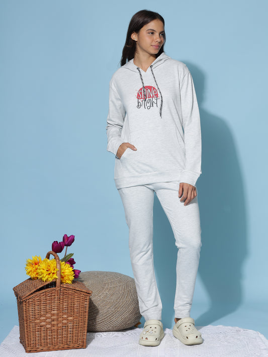 Mist Grey Winter Cotton Coord Set for Women with Cozy Hoodie and Slim Fit Bottoms