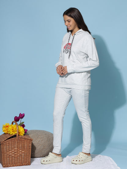 Mist Grey Winter Cotton Coord Set for Women with Cozy Hoodie and Slim Fit Bottoms