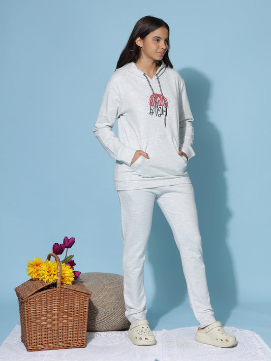 Mist Grey Winter Cotton Coord Set for Women with Cozy Hoodie and Slim Fit Bottoms