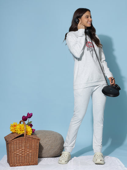 Mist Grey Winter Cotton Coord Set for Women with Cozy Hoodie and Slim Fit Bottoms