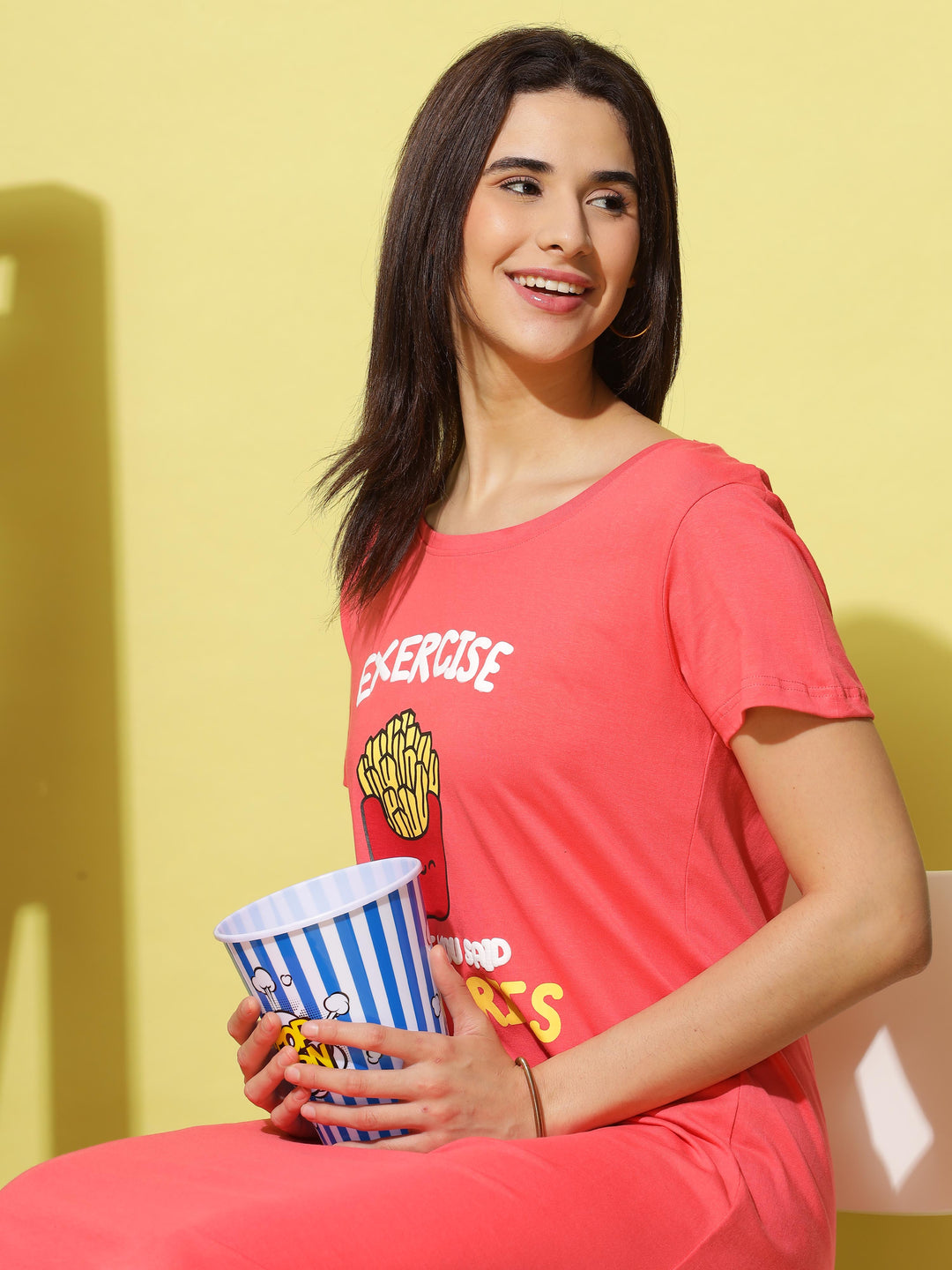 Lightweight Coral Relaxed Fit Cotton Short Nighty