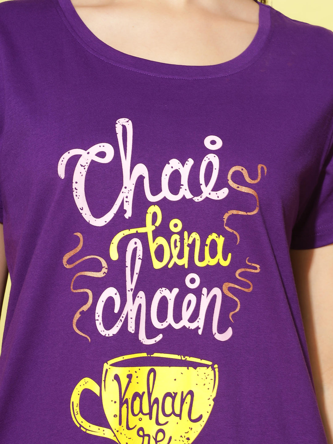 Breathable Cotton Purple Knee Length Nighty For Women