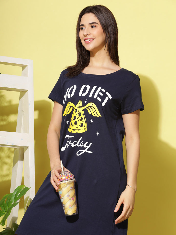Classic Navy Blue Soft Cotton Short Nighty For Summer