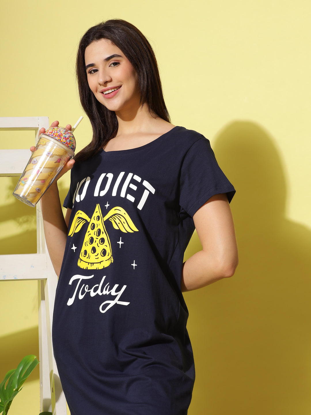 Classic Navy Blue Soft Cotton Short Nighty For Summer