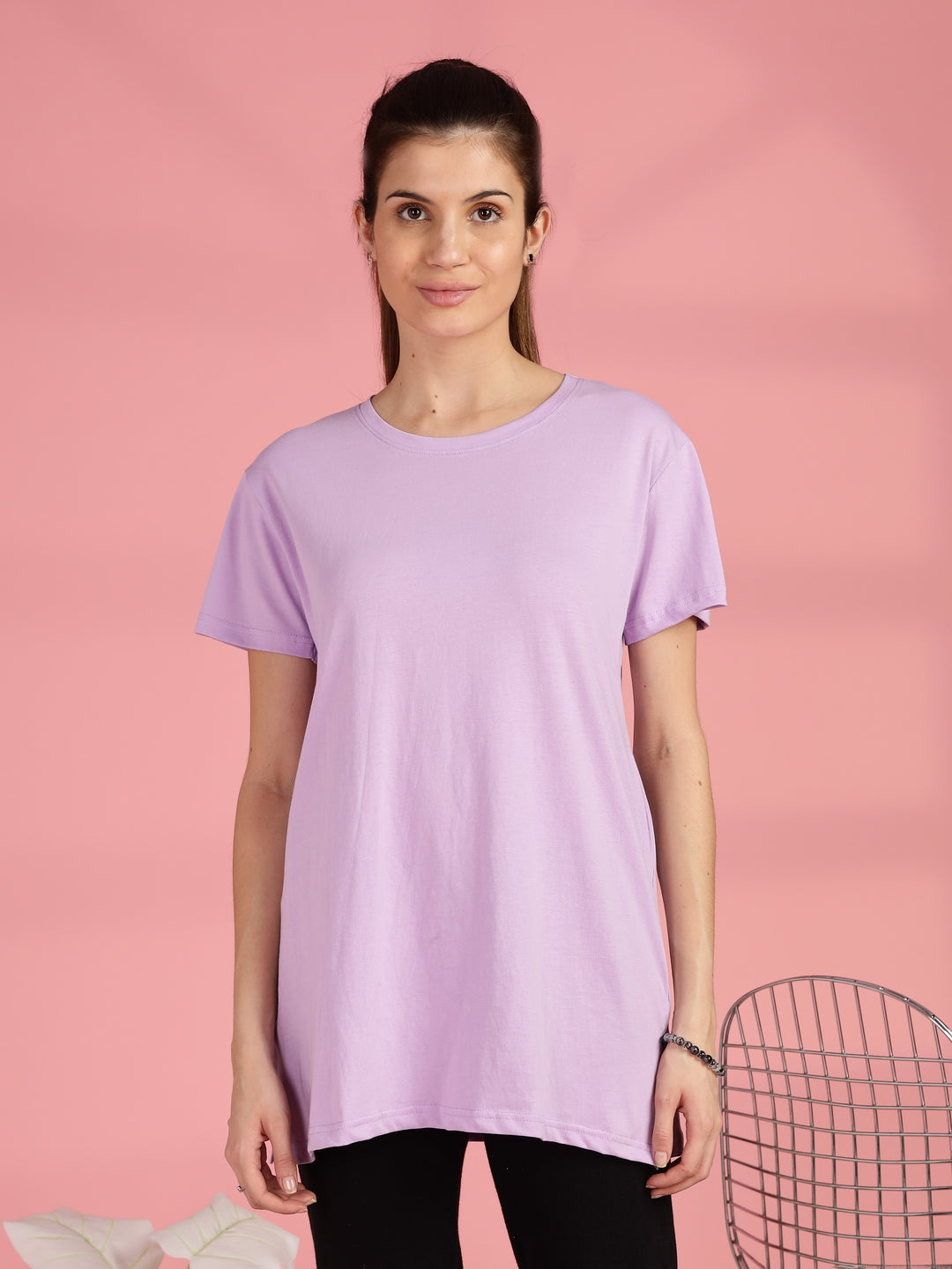 Long Cotton T Shirt for Women with Hip Length Relaxed Fit