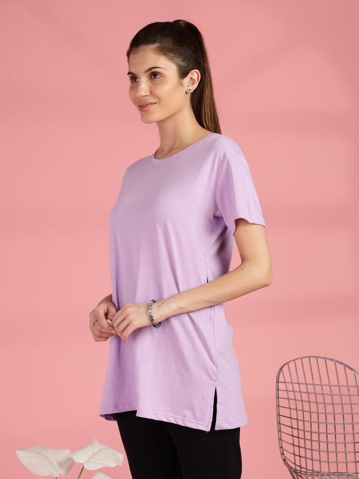 Long Cotton T Shirt for Women with Hip Length Relaxed Fit