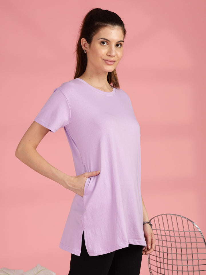 Long Cotton T Shirt for Women with Hip Length Relaxed Fit