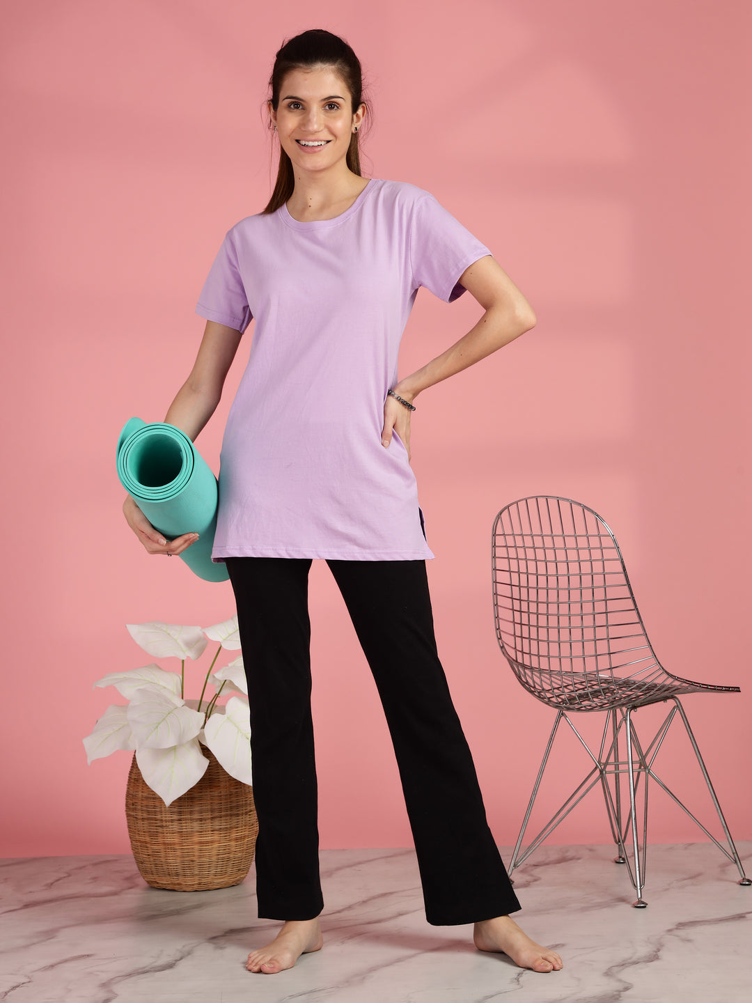 Long Cotton T Shirt for Women with Hip Length Relaxed Fit