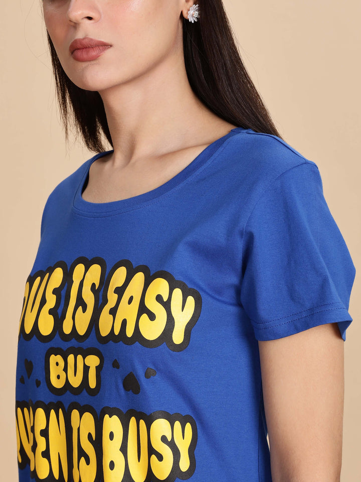 Cozy Berry Blue Premium Cotton Printed Short Nighty for Women