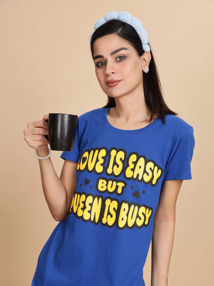 Cozy Berry Blue Premium Cotton Printed Short Nighty for Women