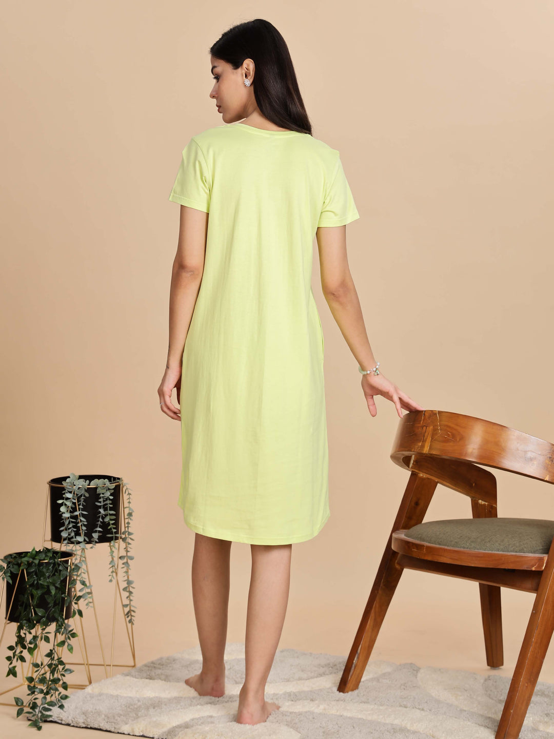Pista Green Printed Short Nighty For Women For Summer