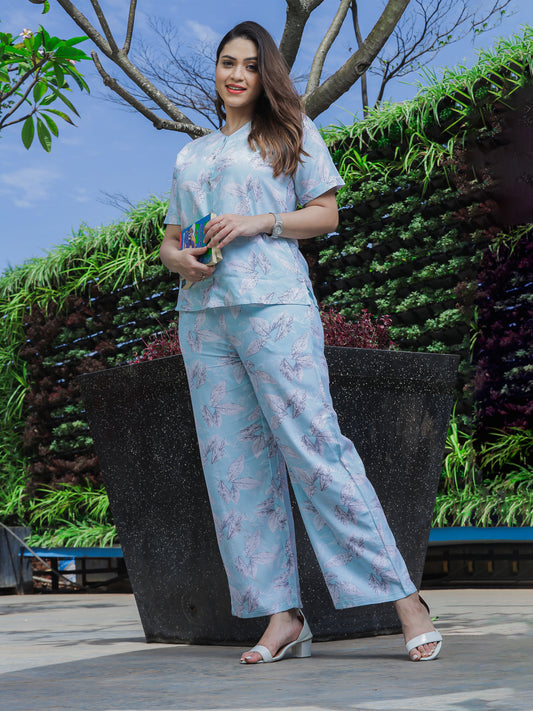 Icy Sky Blue Rayon Summer Coord Set for Women with Breezy Fit and Casual Charm