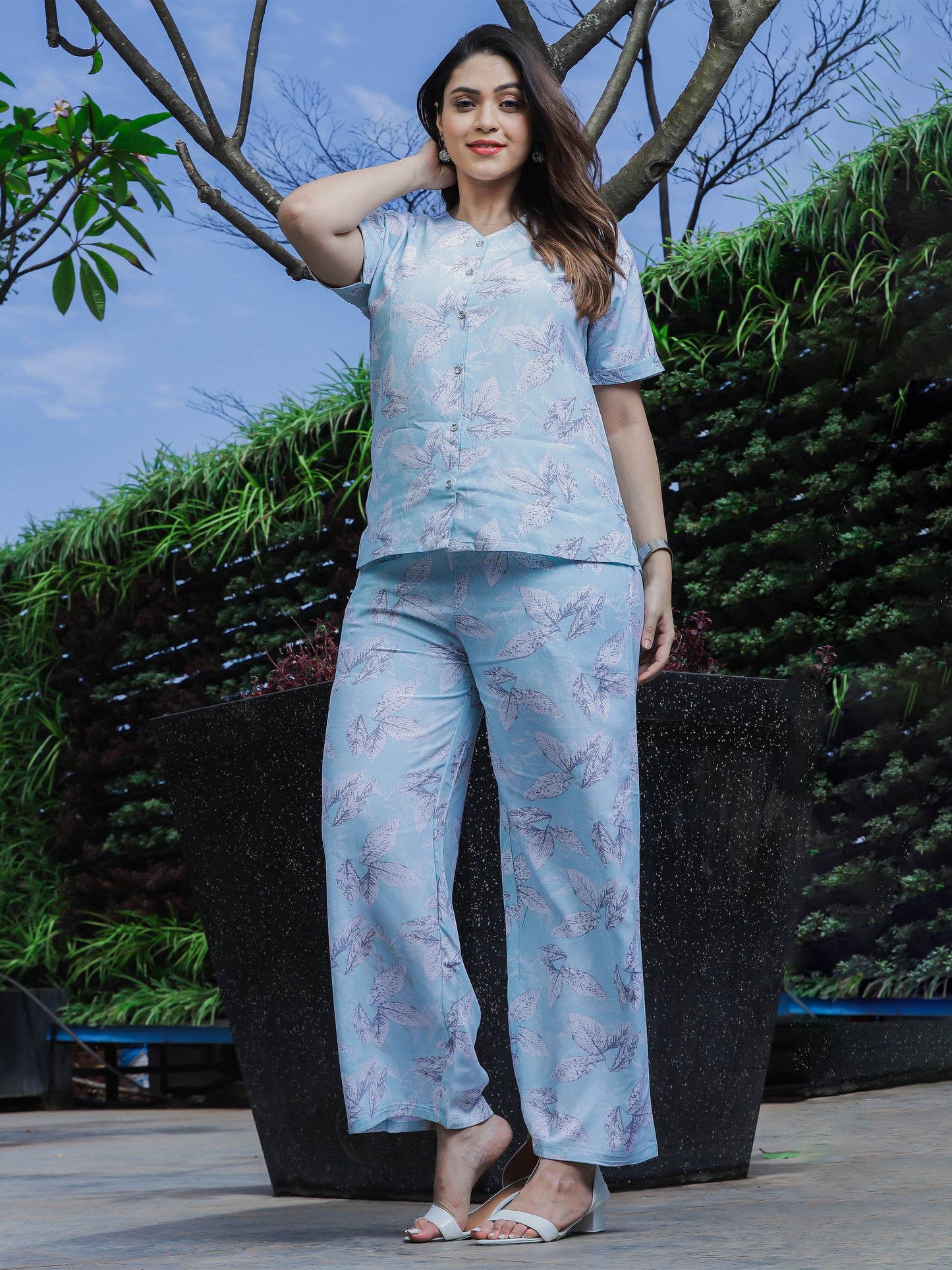 Icy Sky Blue Rayon Summer Coord Set for Women with Breezy Fit and Casual Charm