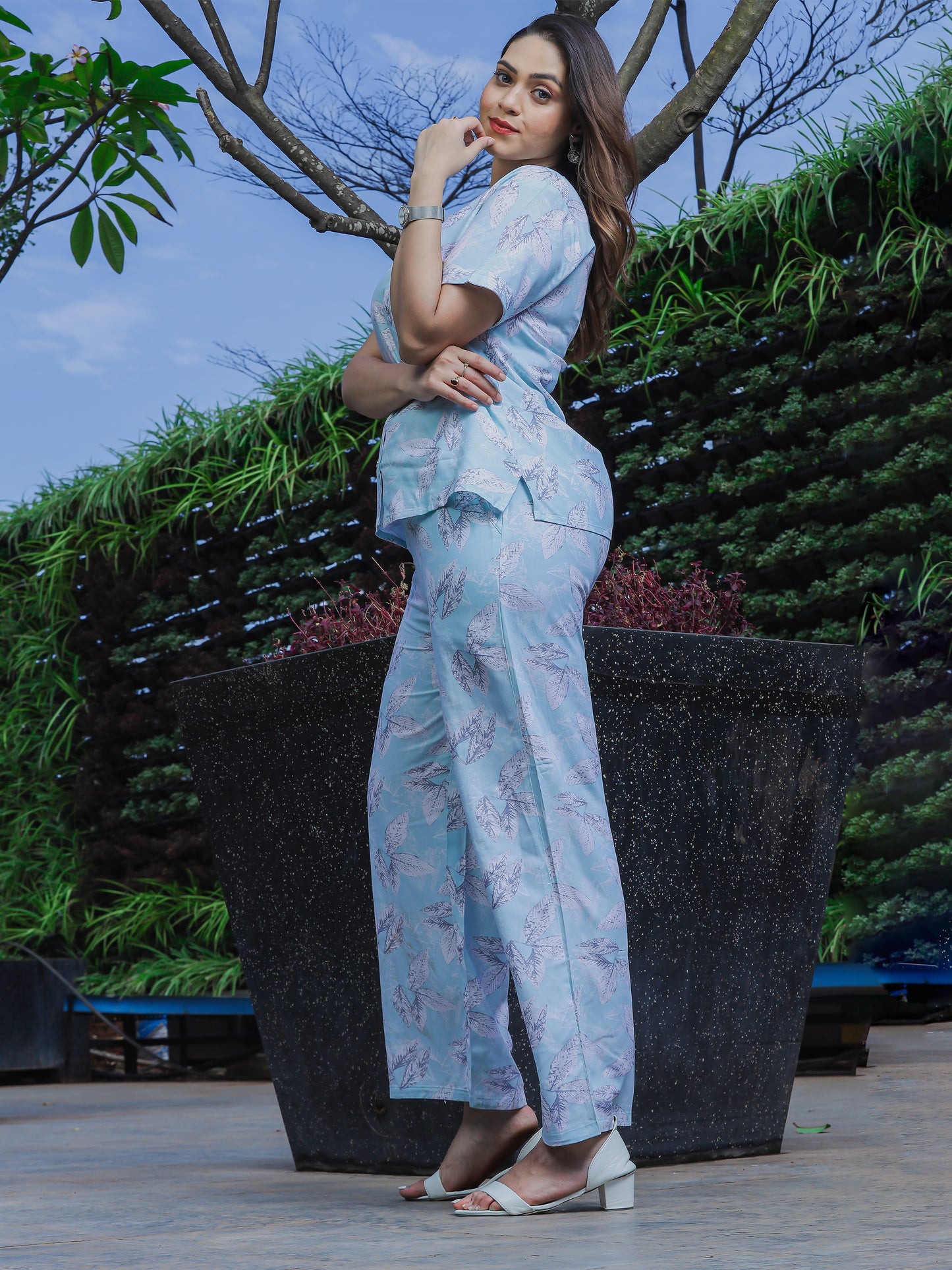 Icy Sky Blue Rayon Summer Coord Set for Women with Breezy Fit and Casual Charm