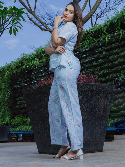 Icy Sky Blue Rayon Summer Coord Set for Women with Breezy Fit and Casual Charm