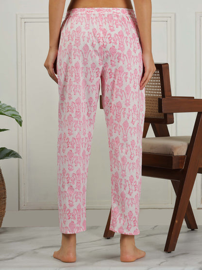 Blush Pink Cotton Coord Set for Women – Floral Print Sleepwear & Lounge Set