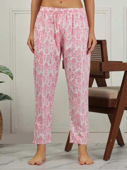 Blush Pink Cotton Coord Set for Women – Floral Print Sleepwear & Lounge Set