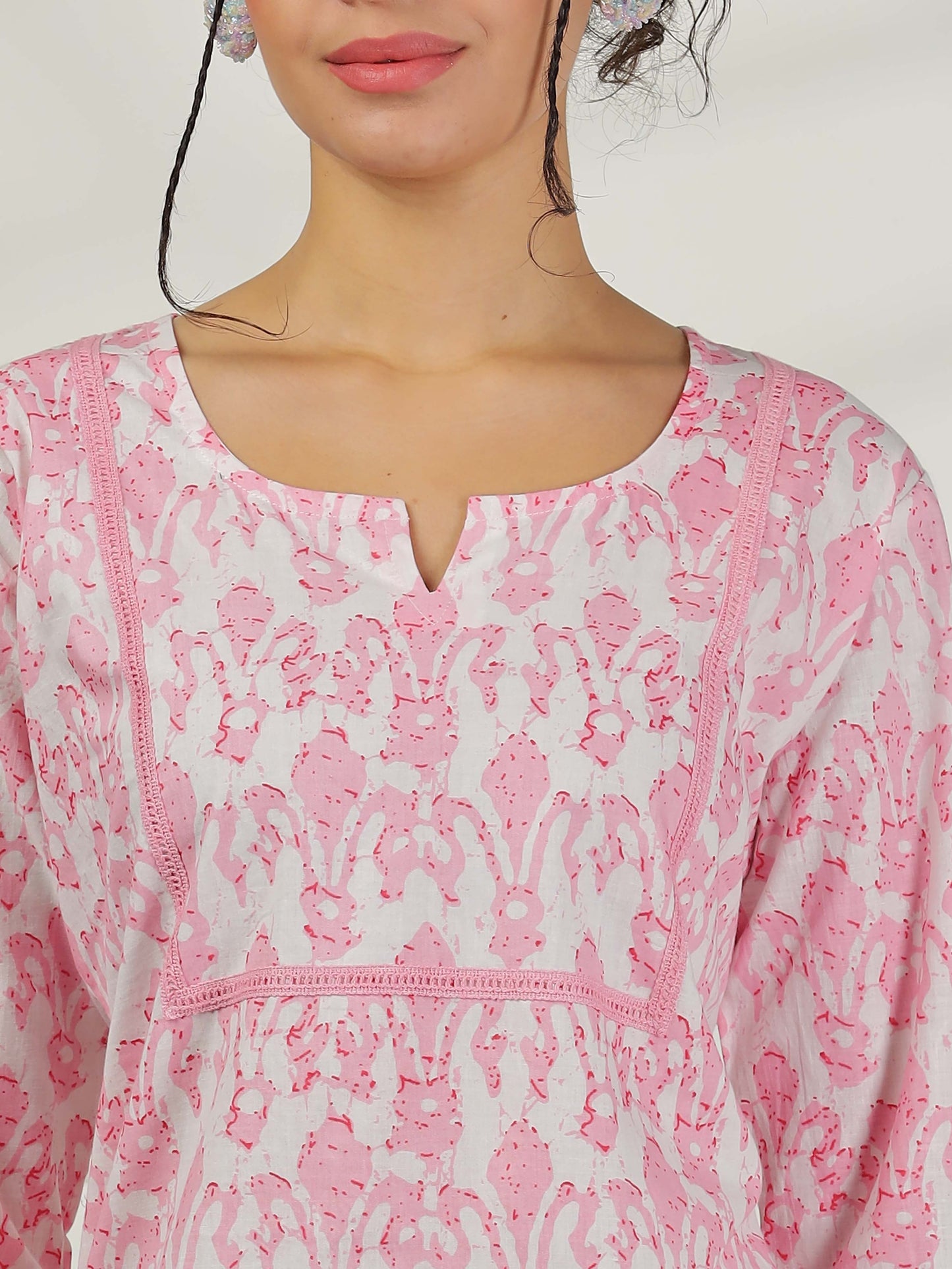 Blush Pink Cotton Coord Set for Women – Floral Print Sleepwear & Lounge Set