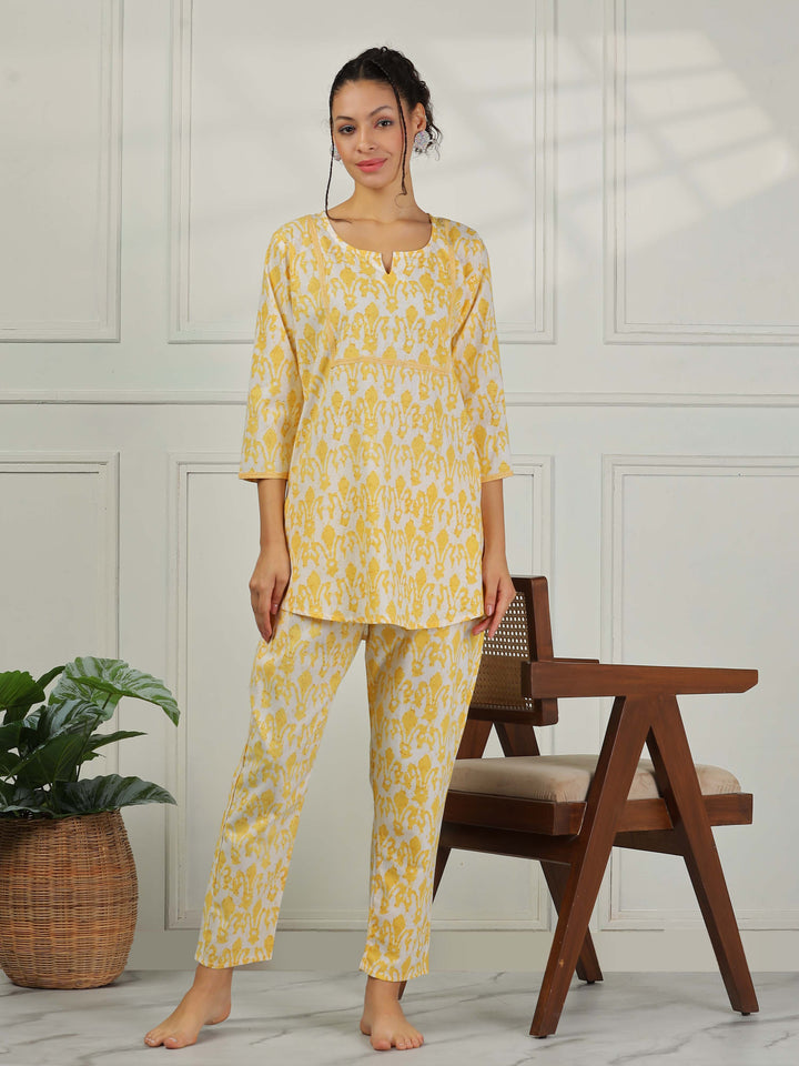 Lemon Yellow Cotton Night Suit for Women | All Day Loungewear and Travel Wear