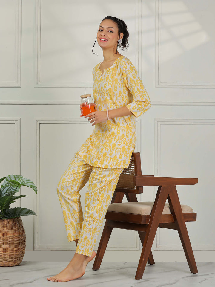 Lemon Yellow Cotton Night Suit for Women | All Day Loungewear and Travel Wear